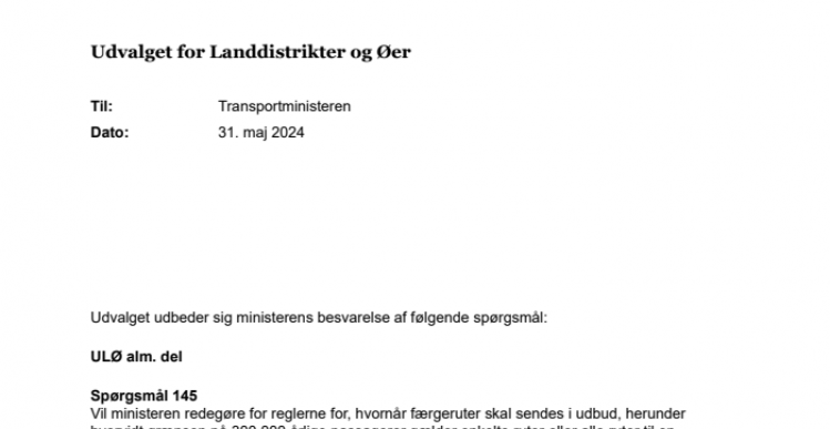Transportminister skal se om Ærøs færgemodel er lovlig