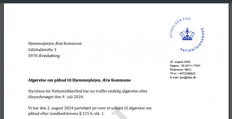 Styrelse: Hjemmeplejen for 350 Ærø-boere bør lukkes ned - udsteder påbud