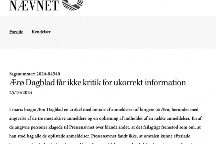 Pressenævnet: Frikender Ærø Dagblad for injurier mod Jacob Fuglsang